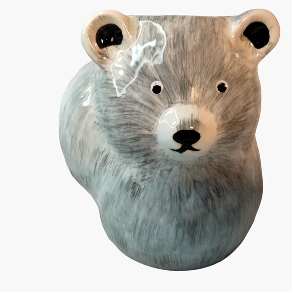 Tag Teddy Bear Hand Warmer Mug Gray White Hot Cocoa Cup - Picture 1 of 7